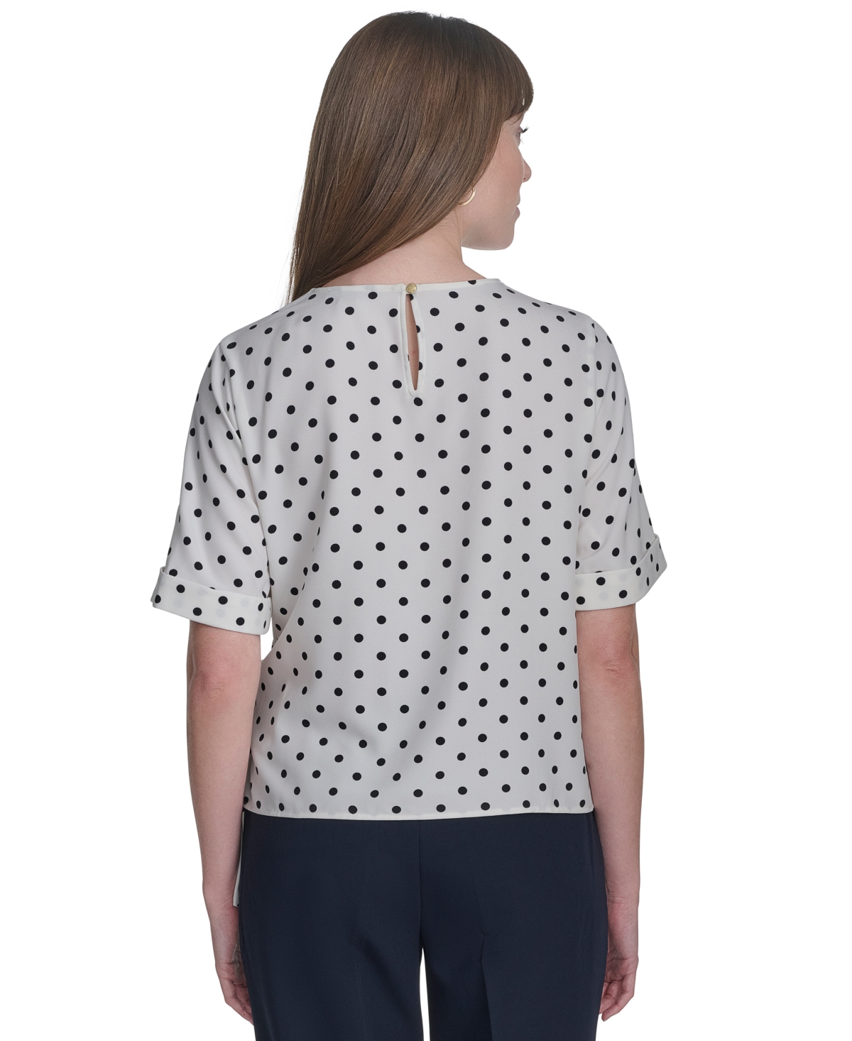 Tommy Hilfiger Women's Dot-print Tie-front Blouse In Ivory,midnight