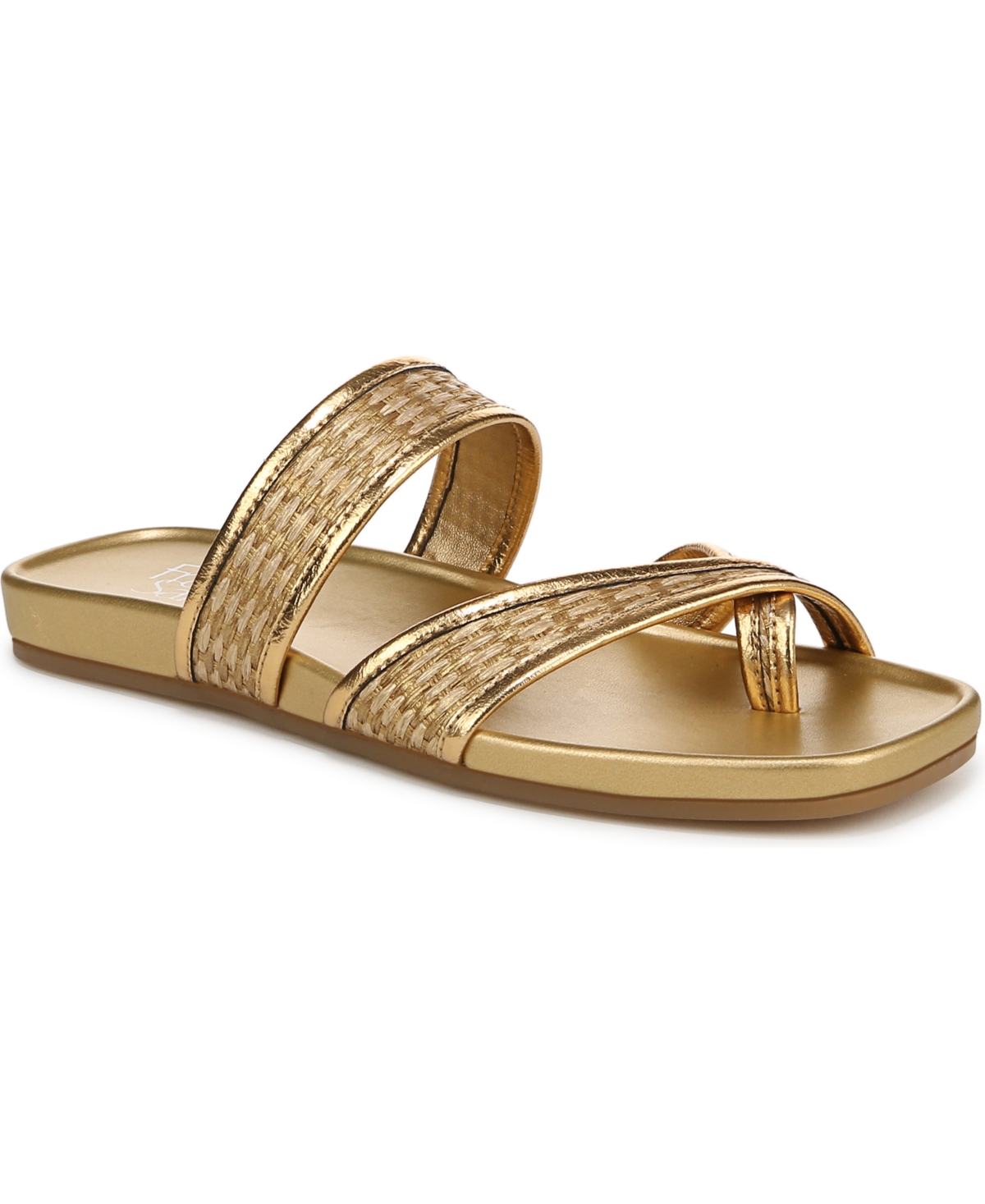 Women's Estella Open Square Toe Slide Flat Sandals - Gold Fabric