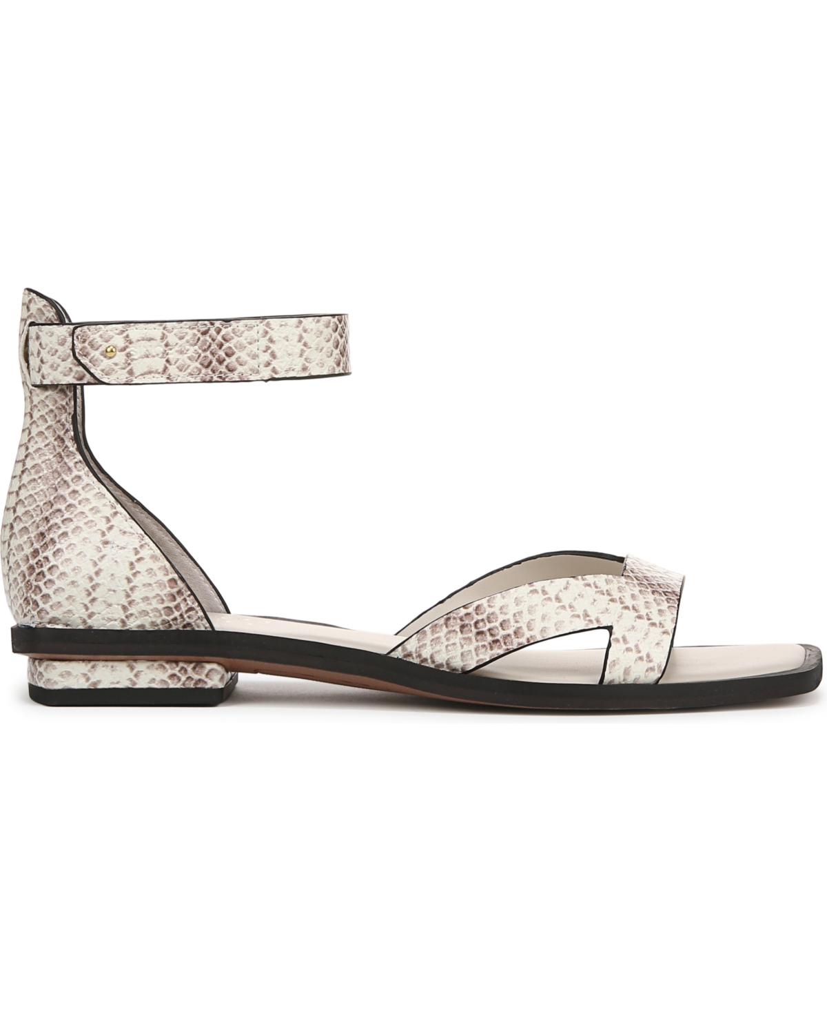Franco Sarto Women's Elisa Open Square Toe Ankle Strap Flat Sandals In Grey Snake Print Faux Leather
