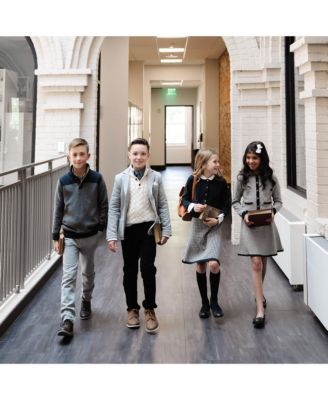 Girls Long Sleeve Cardigan and Skirt Sweater Set with Trim