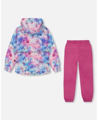 Toddler Girls Printed Jacket Two-Piece Mid-Season Outerwear Set Butterflies On Multicolored And Vibrant Pink Background - Toddler|Child