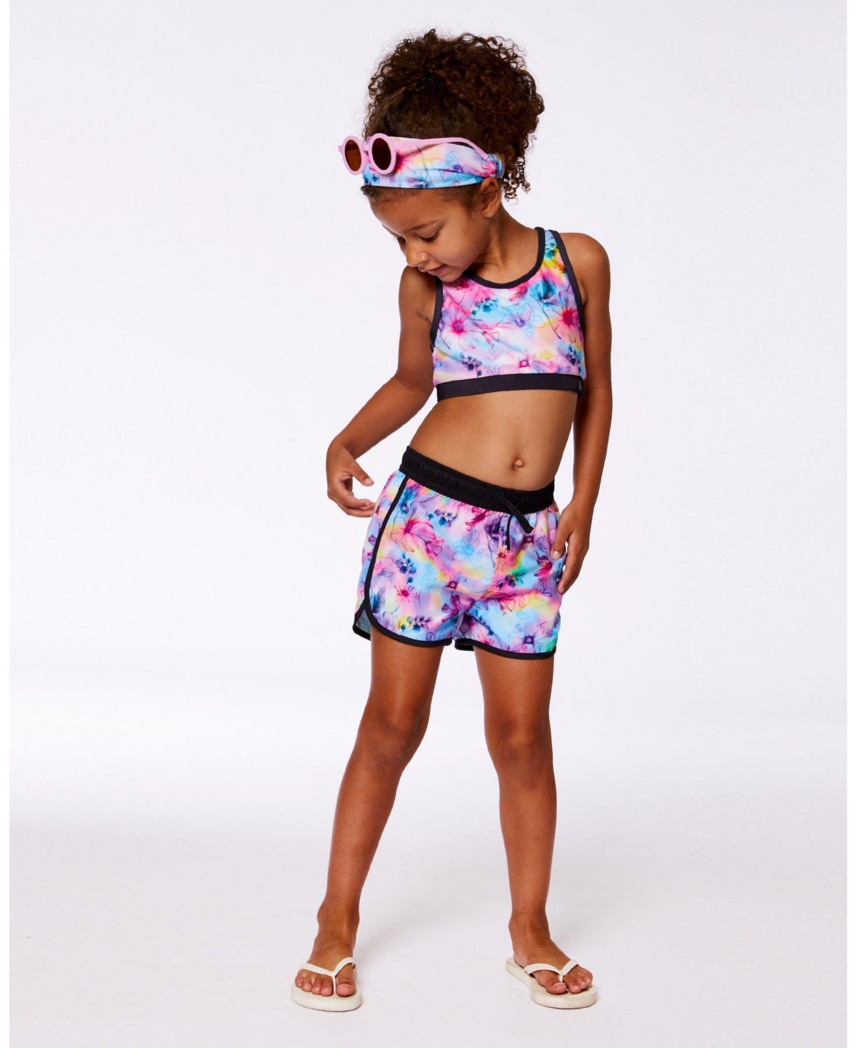 Deux par Girls Printed Swim Shorts Butterflies On Multicolored And Black Background
