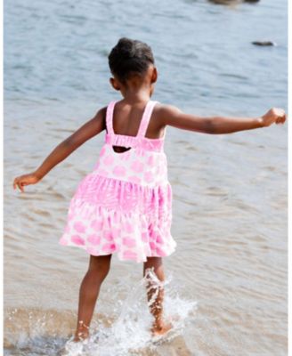 Big Girls Printed Terry Beach Dress Pink And White