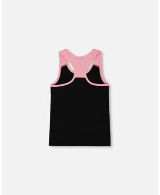 Toddler Girls Organic Cotton Racerback Tank Top Black And Candy Machine - Toddler|Child