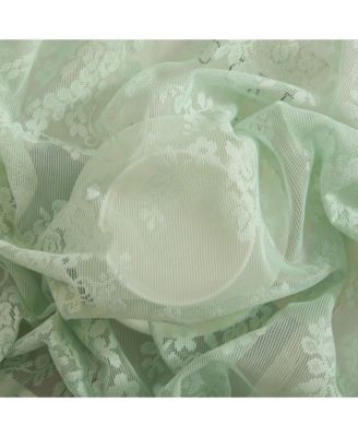 Jolene Floral Rod Pocket Lace Semi Sheer Voile Short Cafe Tiers for Small Windows - 28 x 36 Inch Length (Seafoam Green Tiers, Set of 2)