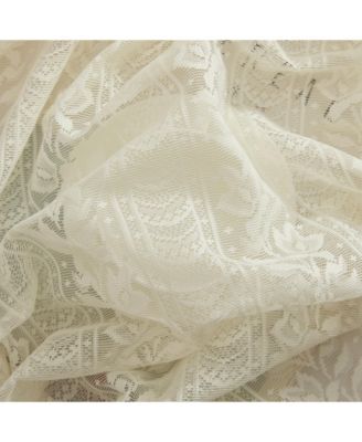 Sophia Floral Rod Pocket Lace Semi Sheer Voile Short Cafe Tiers for Small Windows - 28 x 36 Inch Length (Ivory Tiers, Set of 2)