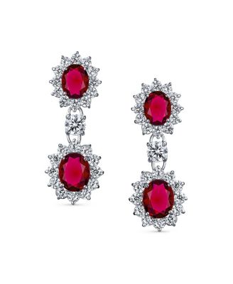 Crown Halo Pave Cubic Zirconia CZ Drop Dangling Oval Chandelier Clip On Earrings Statement Non-Pierced
