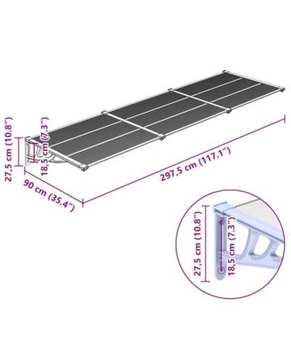 Door Canopy Gray and Transparent 117.1"x35.4" Polycarbonate