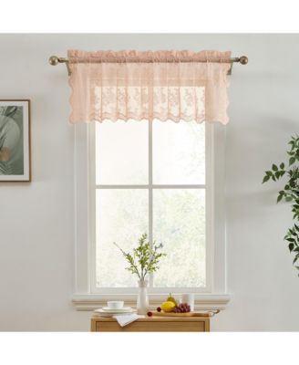 Jolene Floral Rod Pocket Lace Semi Sheer Voile Short Valance for Small Windows, Kitchen & Bathroom - 54 x 18 Inch Length (Blush Pink Valance)