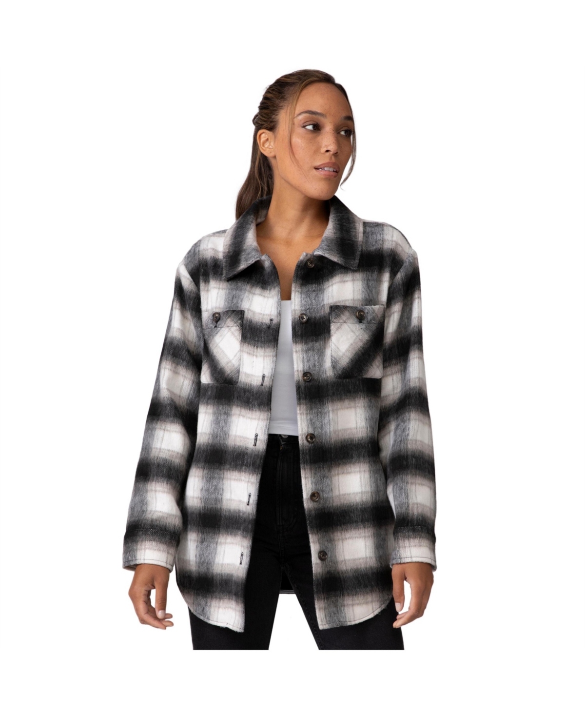 Women's Plaid Shacket - Cloud plaid
