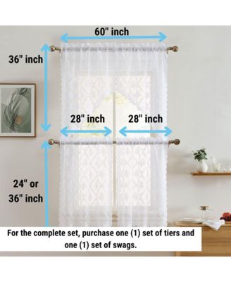 Isabella Floral Rod Pocket Lace Short Cafe Swags for Small Windows - 28 x 36 Inch Length (White Swags, Set of 2)