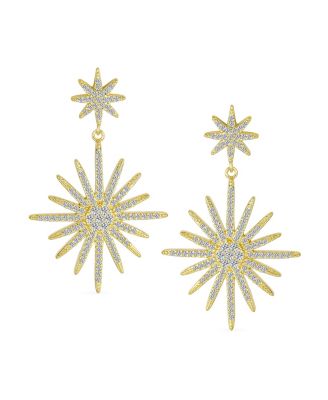 Classic Dangle Chandelier Earrings CZ Starburst Gold Prom
