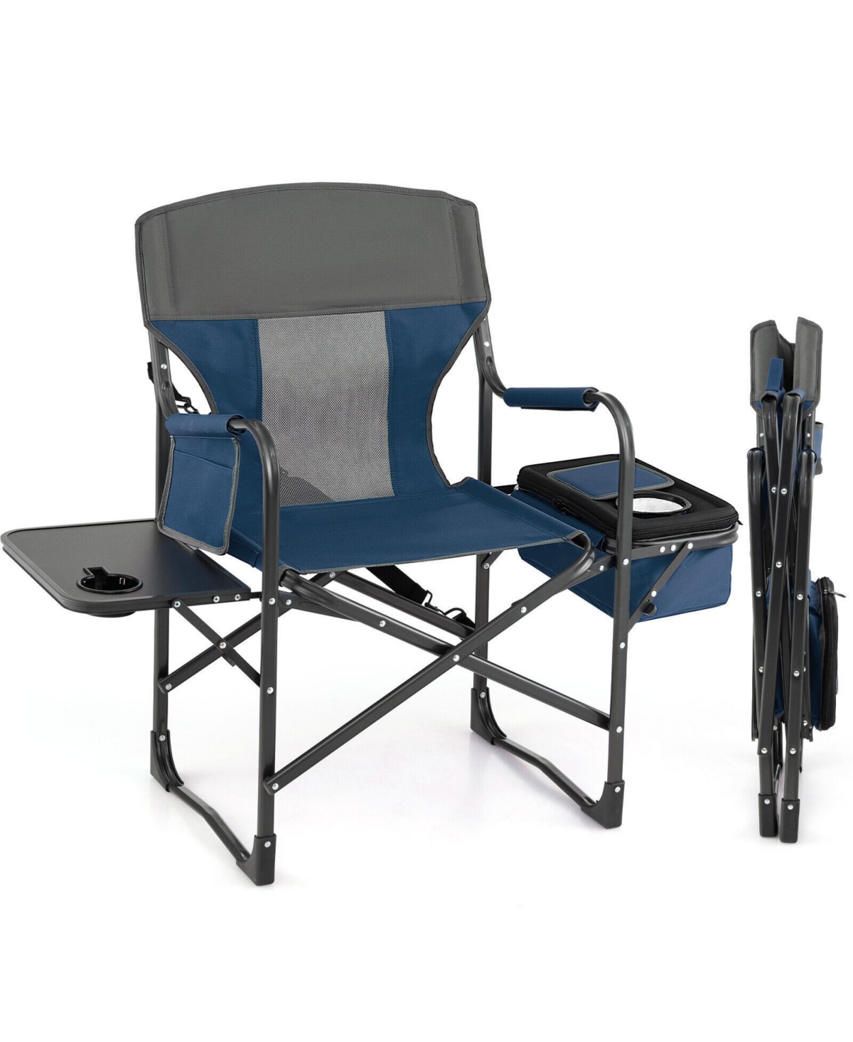Folding Camping Directors Chair with Cooler Bag and Side Table - Blue
