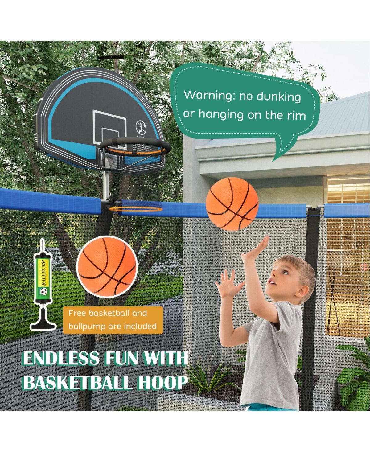 12 Feet Recreational Trampoline with Basketball Hoop