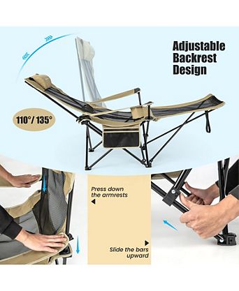 Camping Lounge Chair with Detachable Footrest Adjustable Backrest