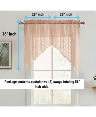 Sophia Floral Rod Pocket Lace Short Cafe Swags for Small Windows - 28 x 36 Inch Length (Blush Pink Swags, Set of 2)