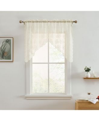 Jolene Floral Rod Pocket Lace Short Cafe Swags for Small Windows - 28 x 36 Inch Length (Ivory Swags, Set of 2