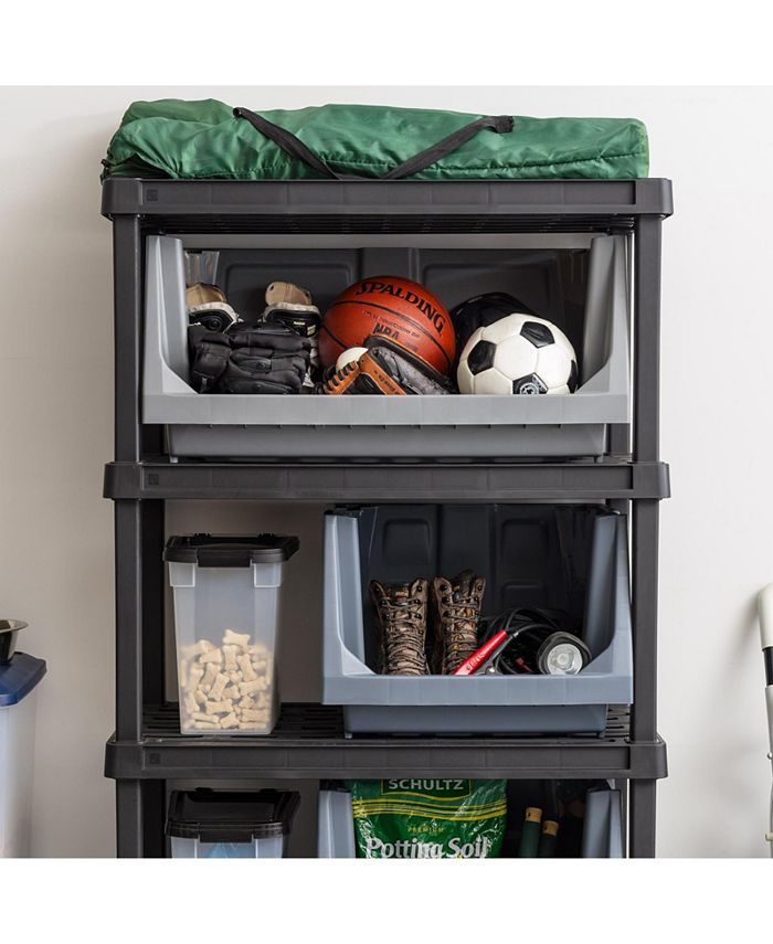 IRIS USA Medium Stackable Storage Bins Open Front, Heavy Duty Garage Organization, Gray 3Pack