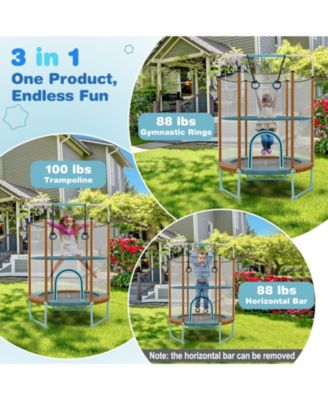 60" Trampoline with Gymnastic Bar and Rings for Kids