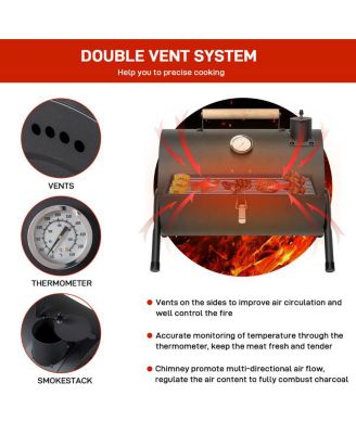 Portable Charcoal Grill with Thermometer & Wooden Handle