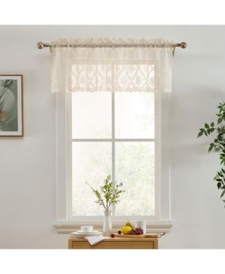 Isabella Floral Rod Pocket Lace Semi Sheer Voile Short Valance for Small Windows, Kitchen & Bathroom - 54 x 18 Inch Length (Taupe Valance)