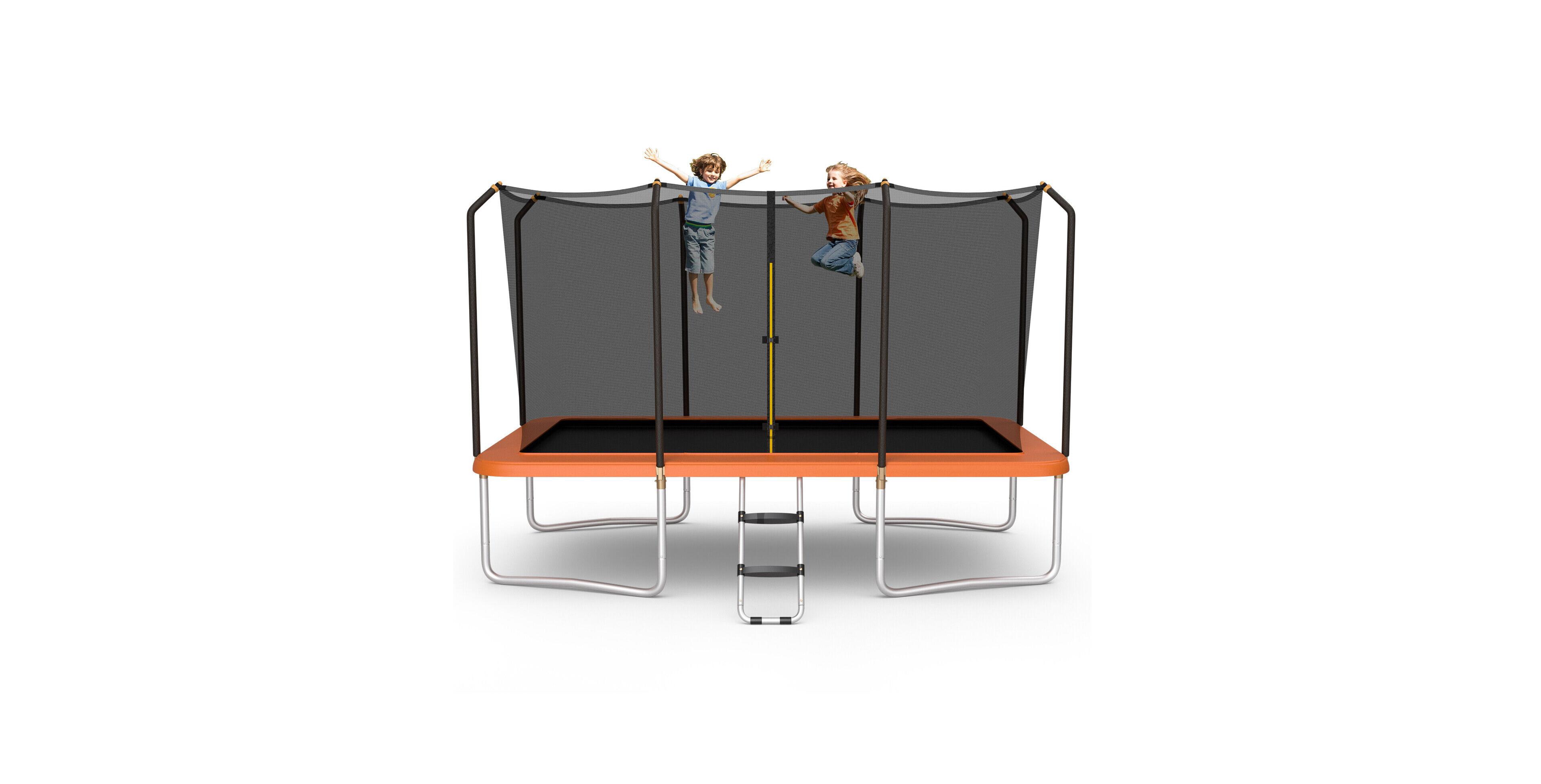 8 x 14 Feet Rectangular Recreational Trampoline with Safety Enclosure Net and Ladder