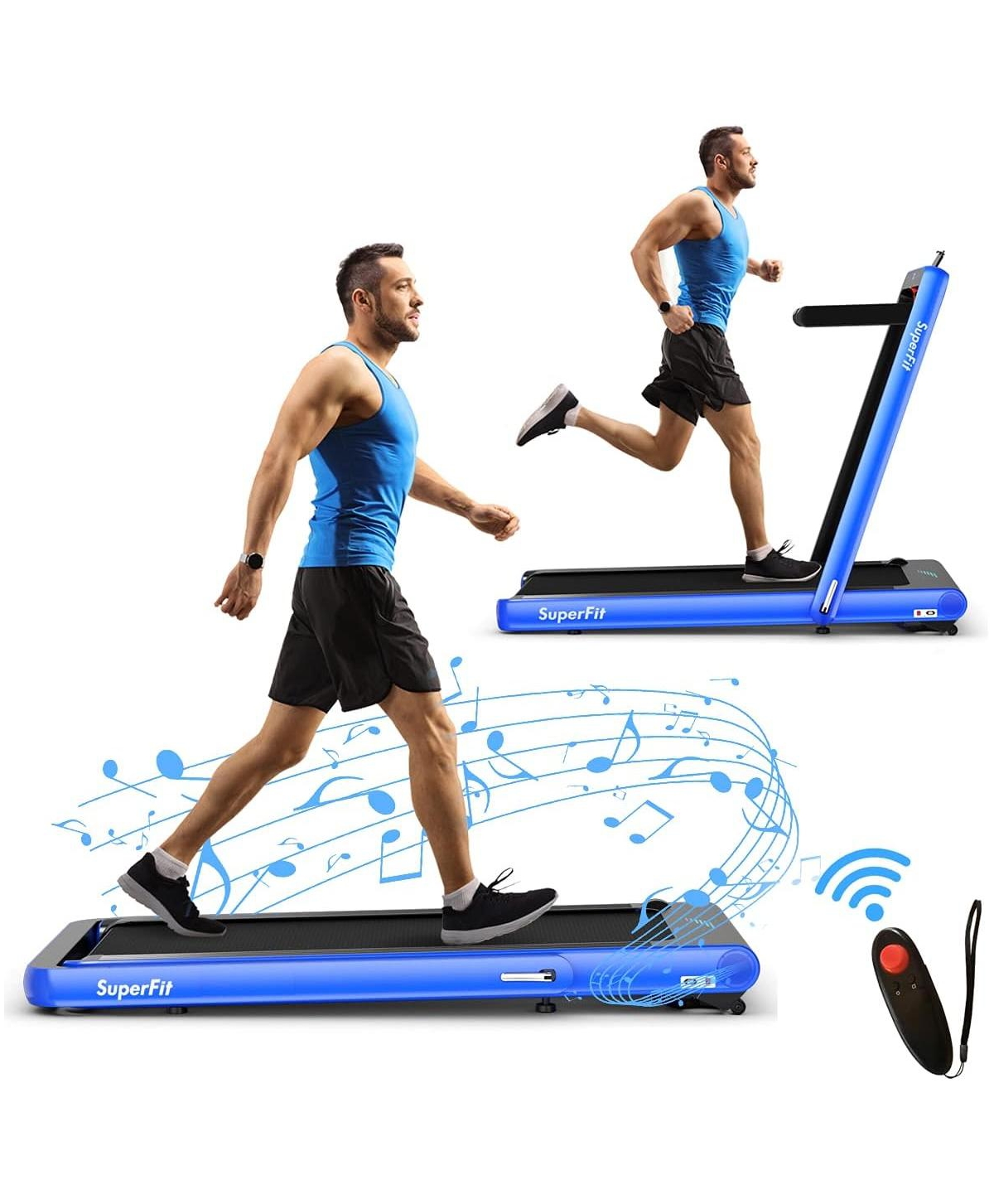 4.75HP 2 In 1 Folding Walking Pad Treadmill with Remote App Control - Navy