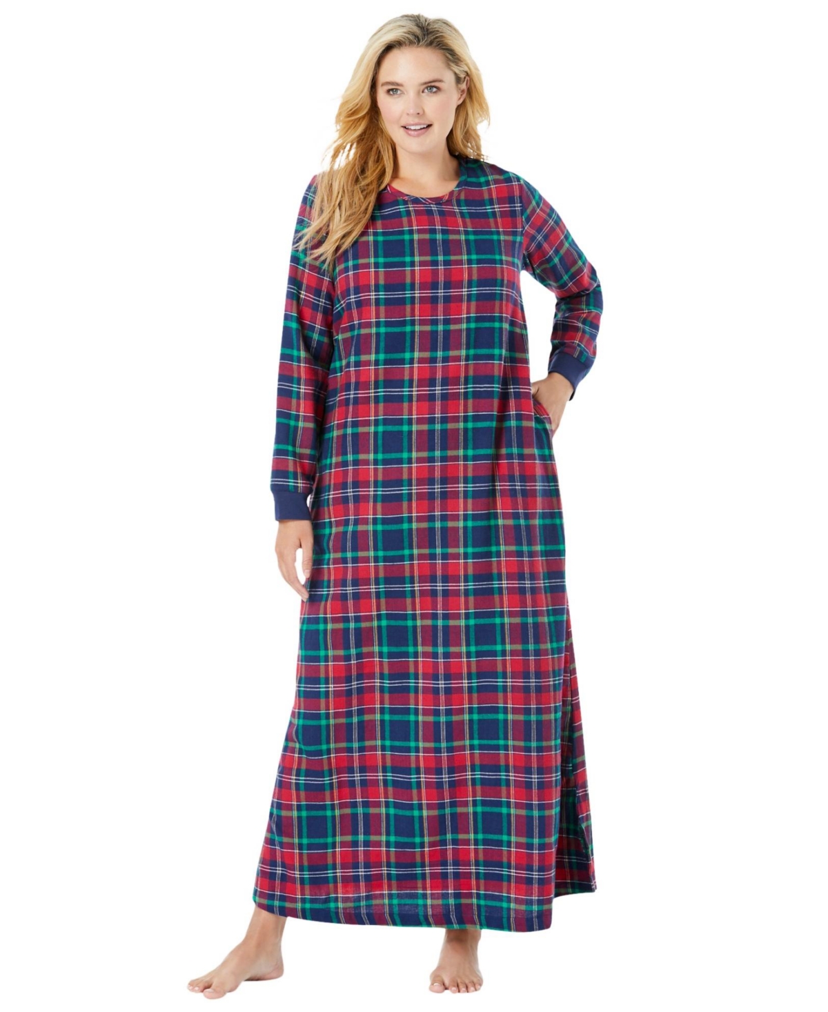 Plus Size Cotton Flannel Lounger - Evening blue plaid