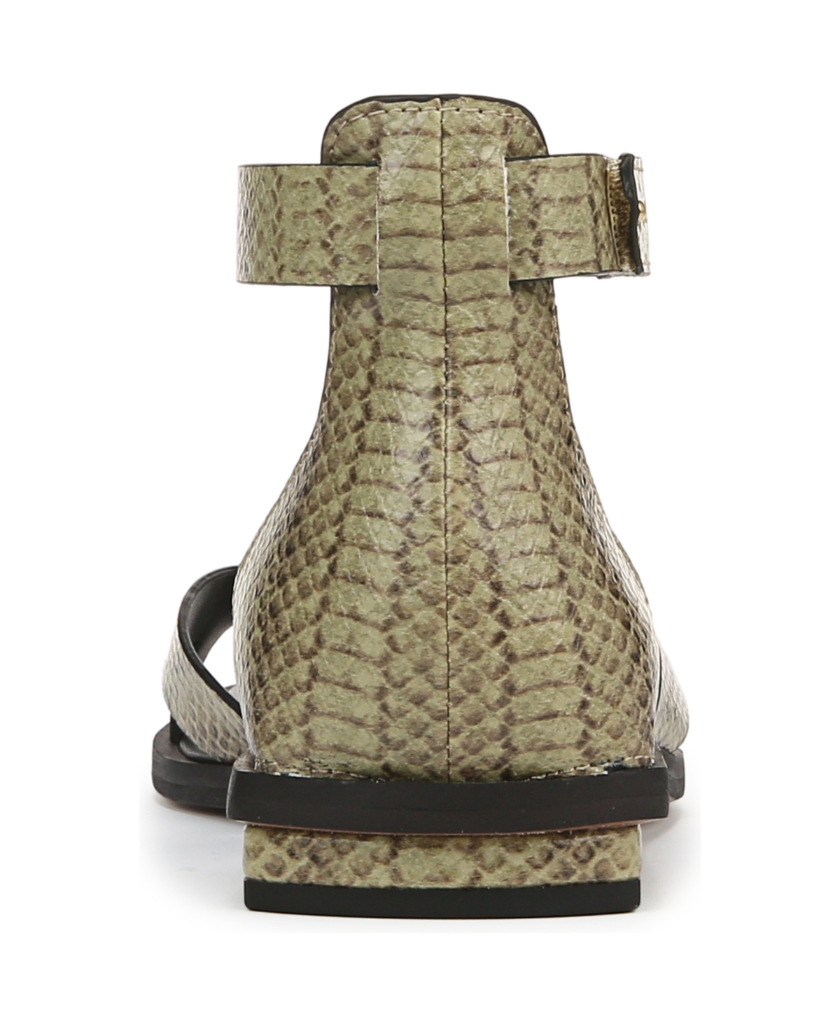 Franco Sarto Women's Elisa Open Square Toe Ankle Strap Flat Sandals In Green Snake Print Faux Leather