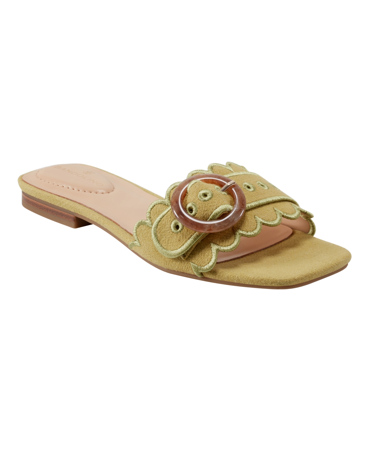 Bandolino Women's Silla Scallop Buckle Flat Slide Sandals In Light Green