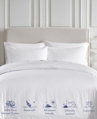 Luxury Striped Duvet Cover Set 400 Thread Count Cotton Sateen, 3-Piece Comforter Cover with 2 Pillow Shams, King