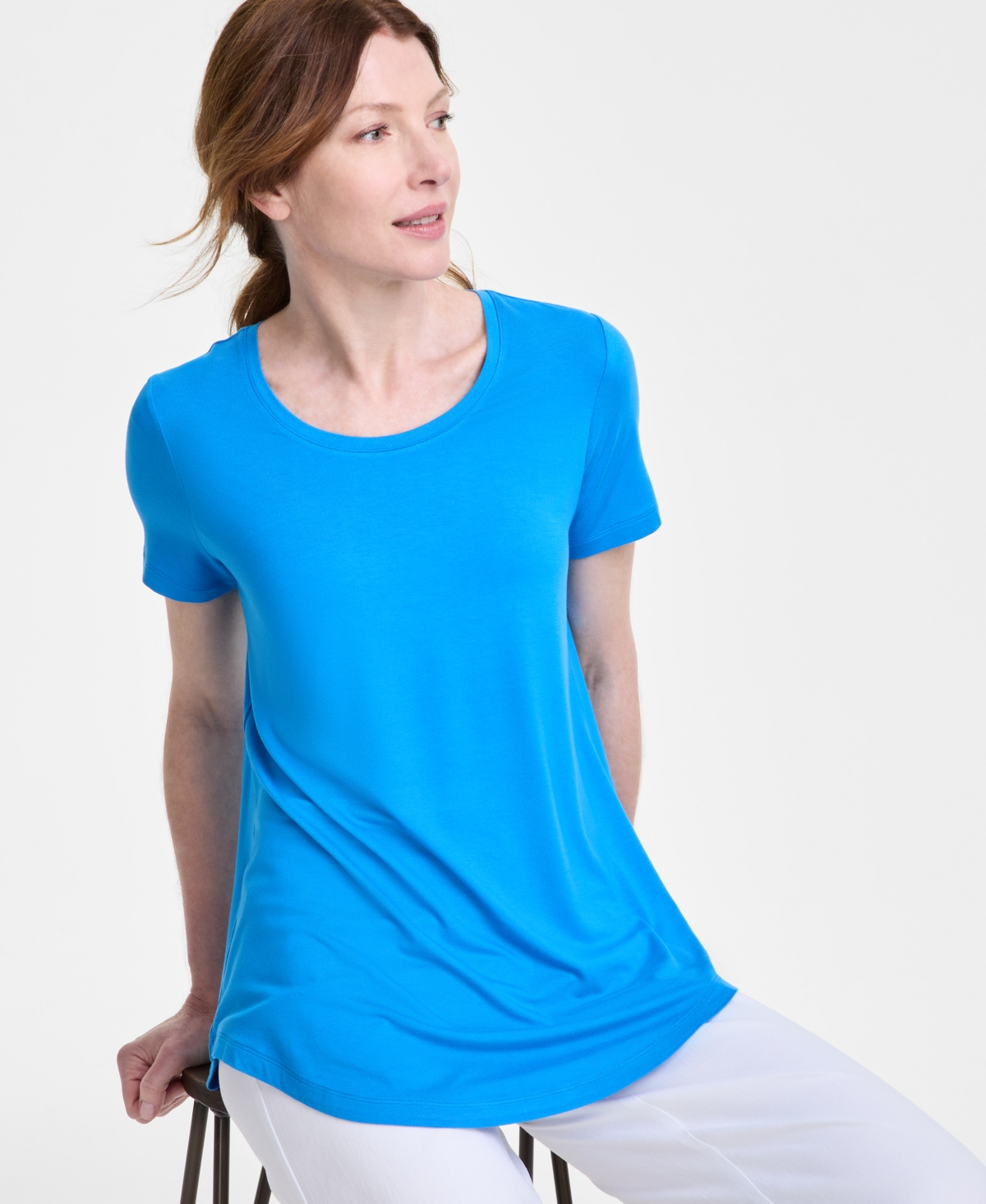 JM COLLECTION PETITE SOLID RAYON SPAN SHORT-SLEEVE TOP, CREATED FOR MACY'S 