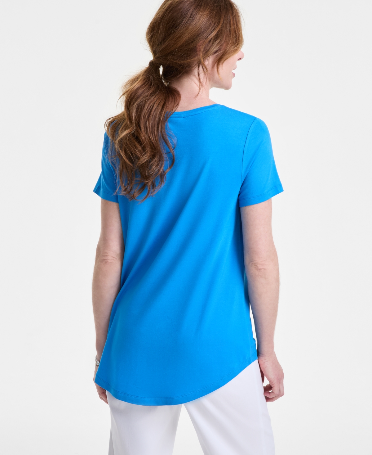 JM COLLECTION PETITE SOLID RAYON SPAN SHORT-SLEEVE TOP, CREATED FOR MACY'S 
