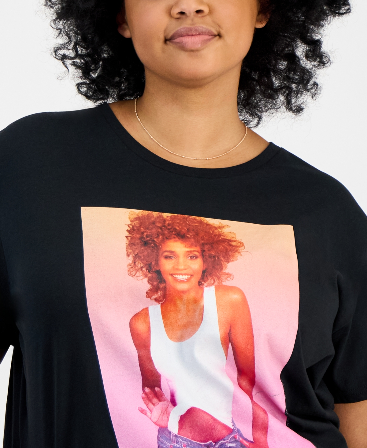 Hybrid Apparel Trendy Plus Size Cotton Whitney Houston Graphic Tee In Black