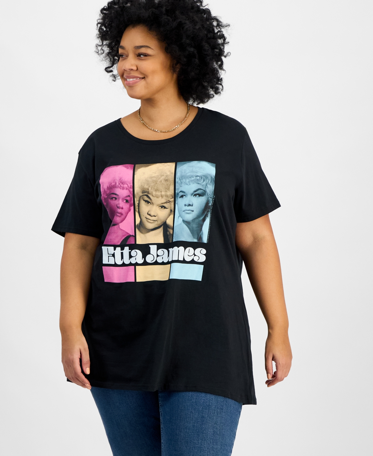 Hybrid Apparel Trendy Plus Size Cotton Etta James Graphic Tee In Black