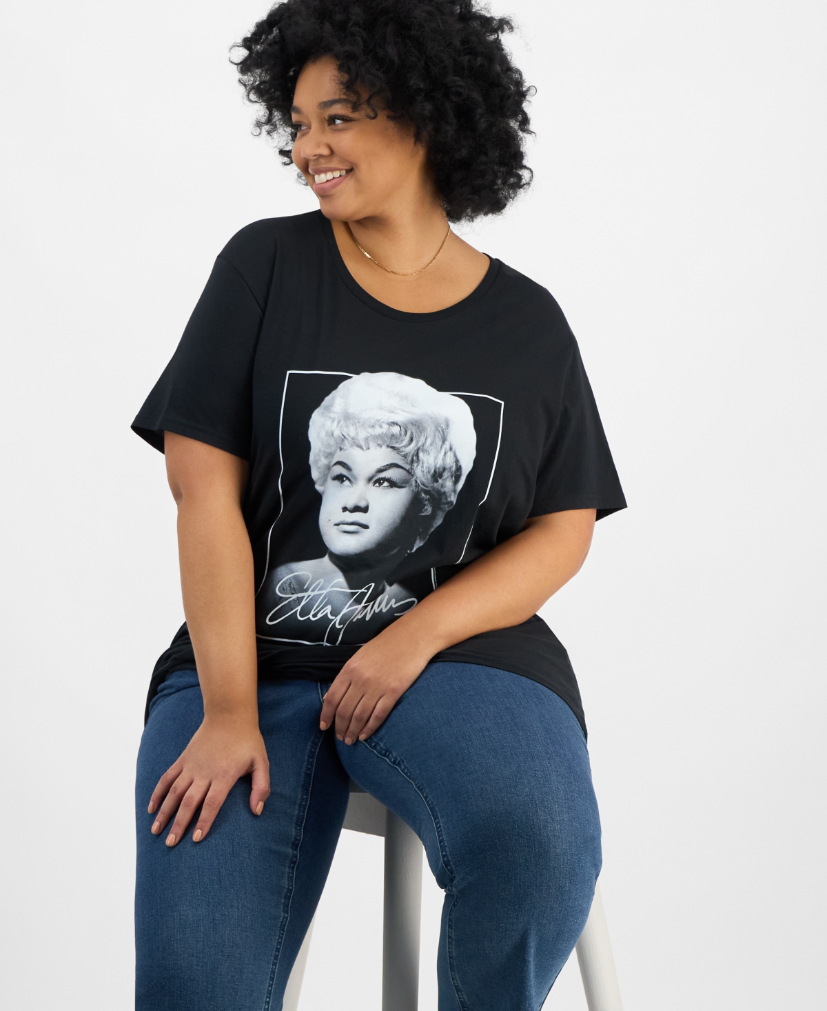 Hybrid Apparel Trendy Plus Size Cotton Etta James Graphic Tee In Black