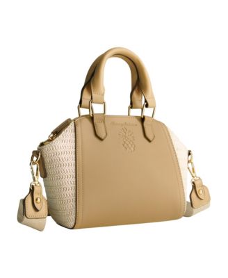 Mini Satchel with Debossed Logo and Straw Accents