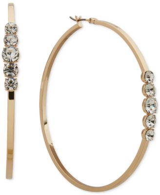 KARL LAGERFELD PARIS - Gold-Tone Crystal Stone Large Hoop Earrings, 2.37"