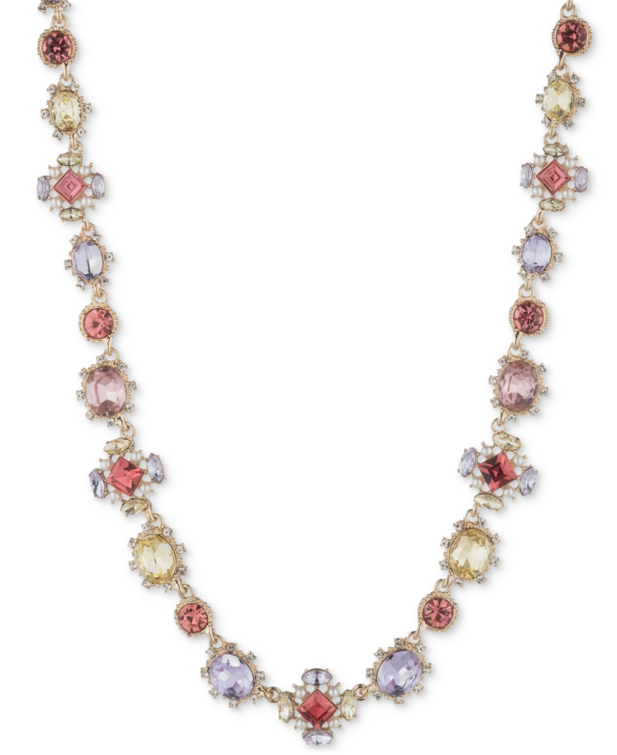 MARCHESA GOLD-TONE CRYSTAL & IMITATION PEARL COLLAR NECKLACE, 16" + 3" EXTENDER 