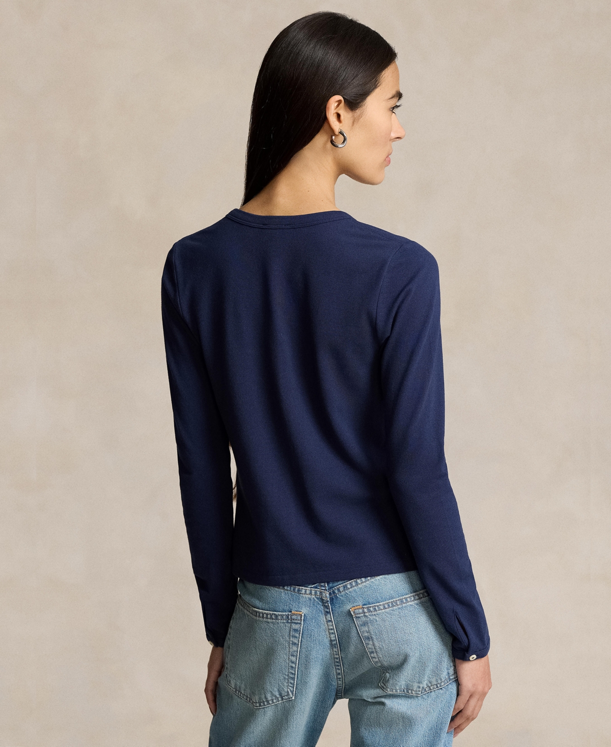 Polo Ralph Lauren Womens Newport Navy Brand-embroidery Long-sleeve Cotton-jersey Polo Shirt In Newport Navy