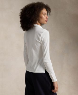 Women's Buttoned-Placket Long-Sleeve Polo Shirt