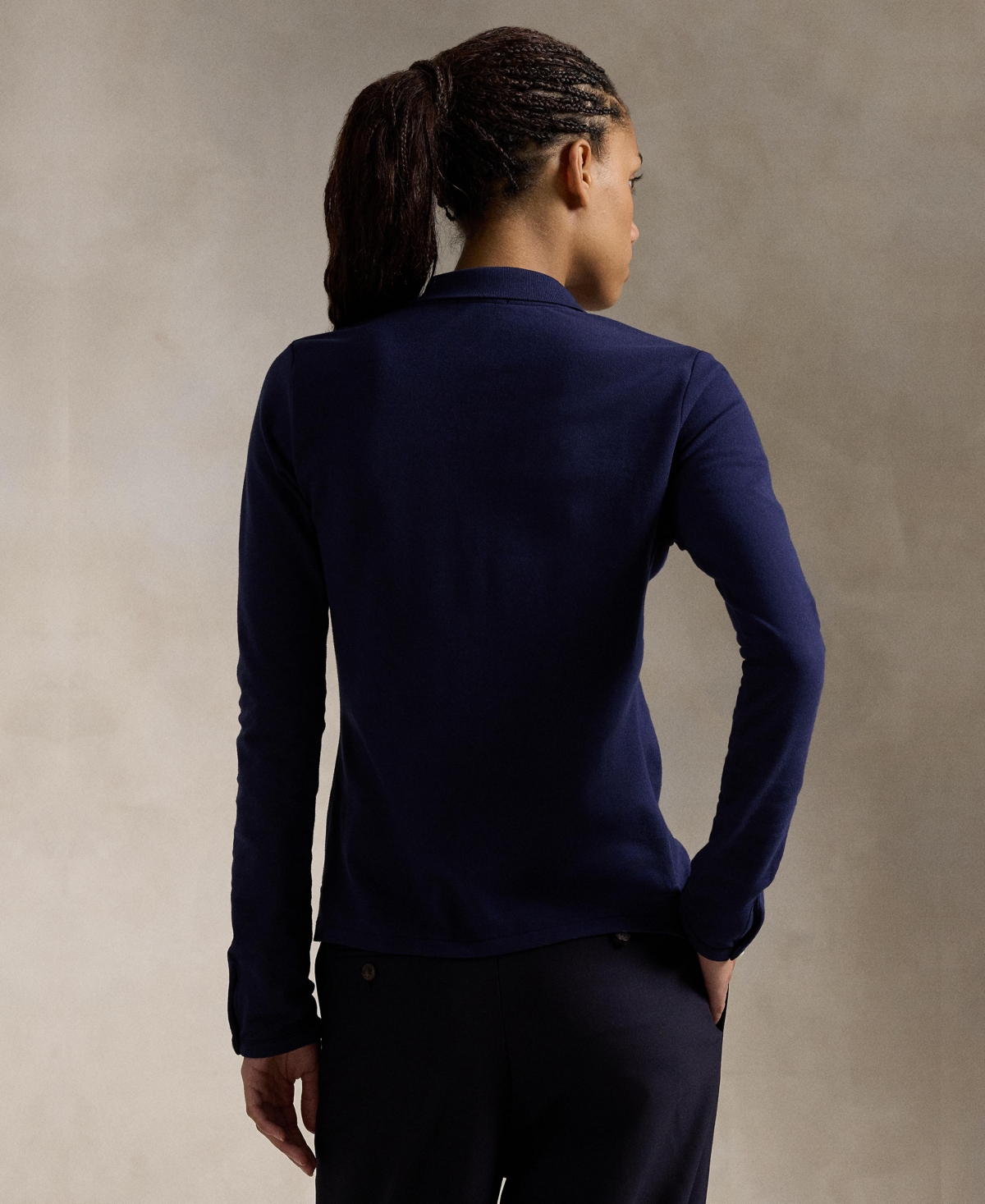 Polo Ralph Lauren Buttoned-placket Long-sleeve Polo Shirt In Newport Navy