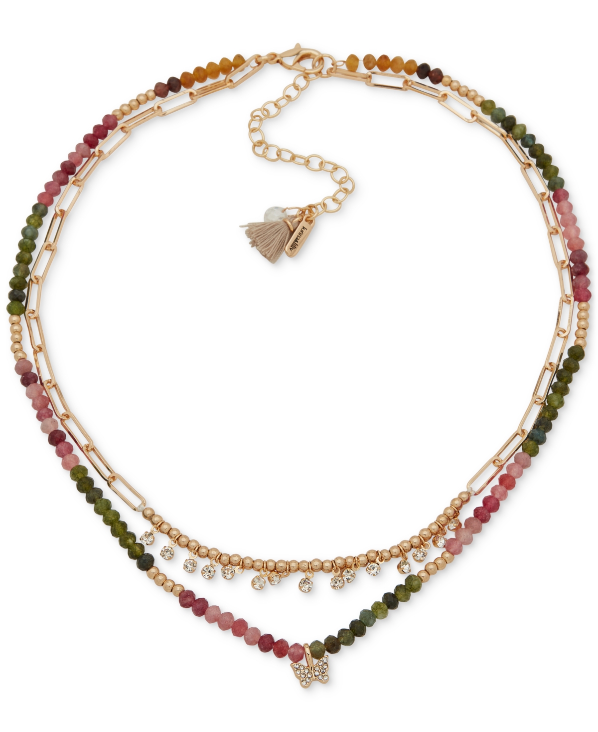 Lonna & Lilly Gold-tone Crystal Butterfly Beaded Layered Necklace, 16" + 3" Extender In Open