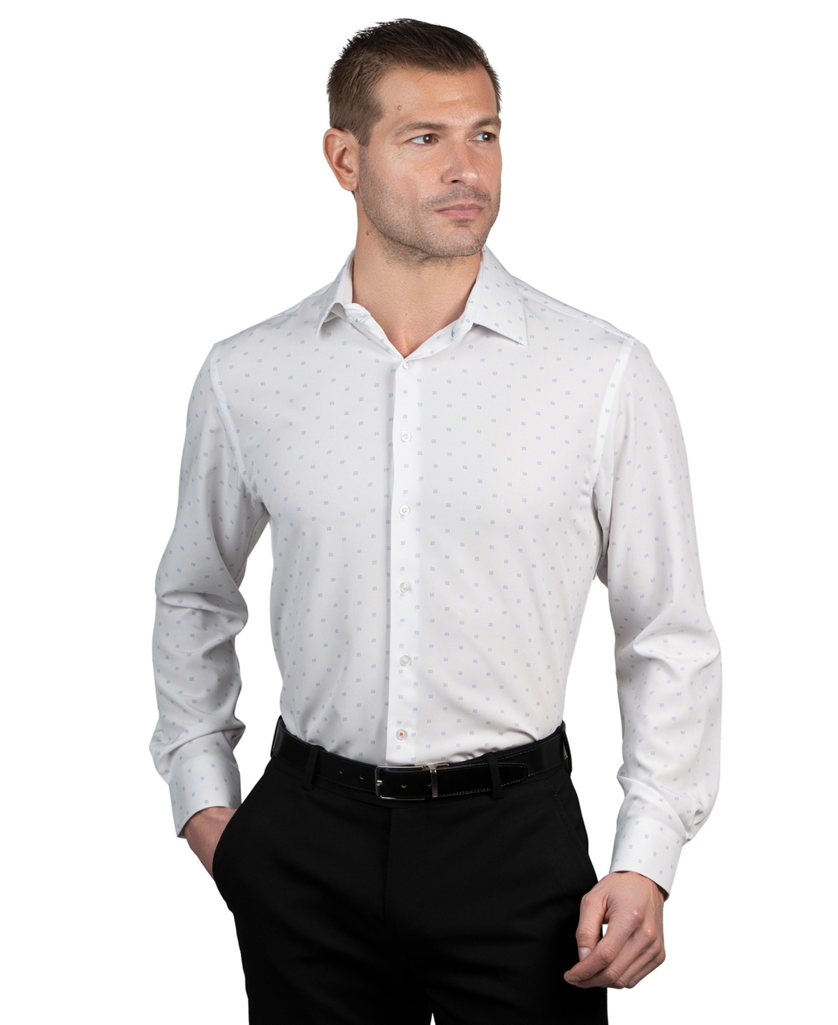 Men's Slim-Fit Geo-Dot Dress Shirt - White