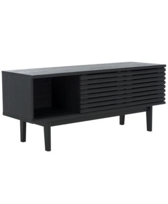 1 Pc Wood Media Stand, 2 Doors, Slatted Facade, Open Shelves – Entertainment Consoles