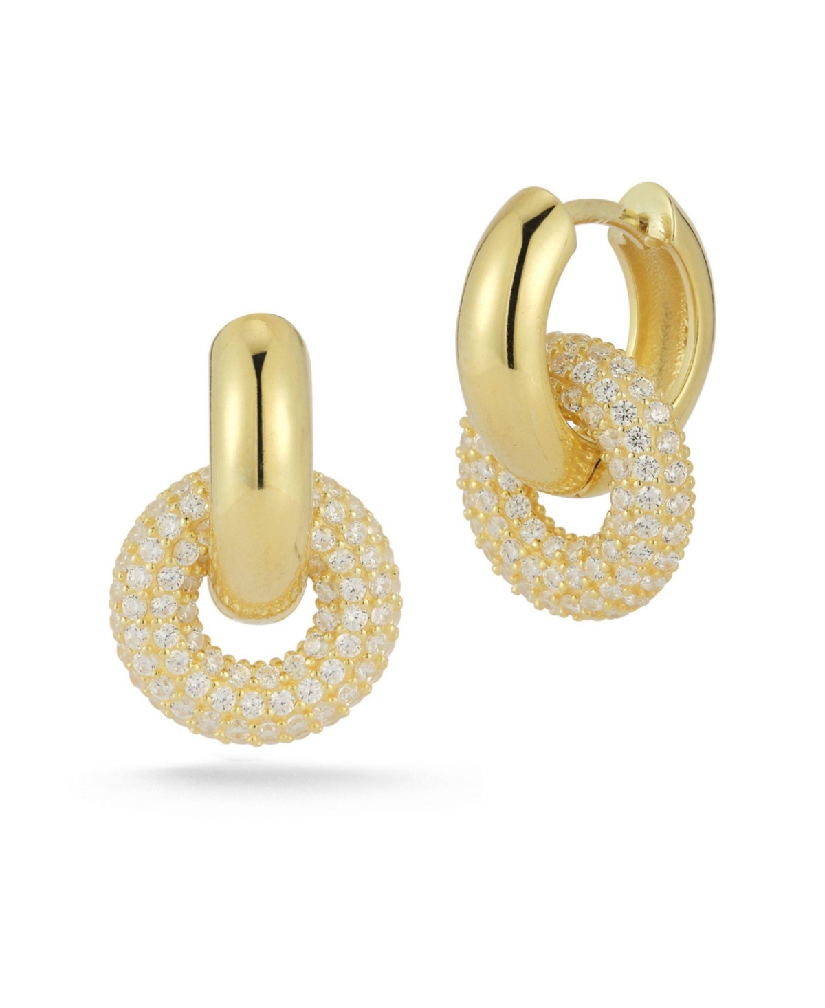 14K Gold Plated Sterling Silver Pave Drop Earrings - Gold