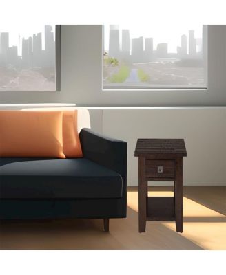  1 Pc Solid Acacia Wood Distressed Rustic Finish with Shelf  Chairside End Table