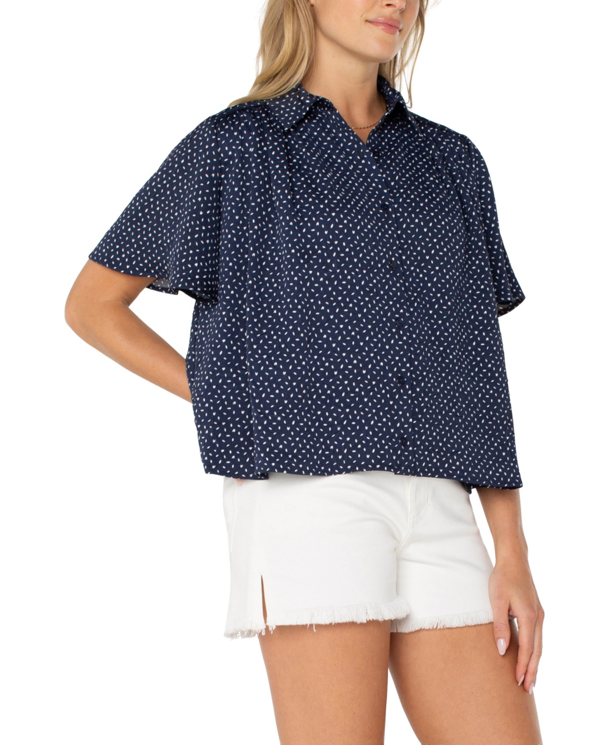 Liverpool Los Angeles Print Short Sleeve Button-up Shirt In Navy White Ditsy