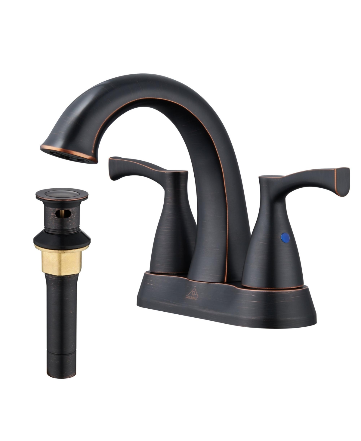 Oil Rubbed Bronze Two Handle 4-Inch Centerset Bathroom Faucet with Drain Assembly 3 Hole Lavatory Faucet Bathroom Vanity Sink Faucets with Pop-up Drai