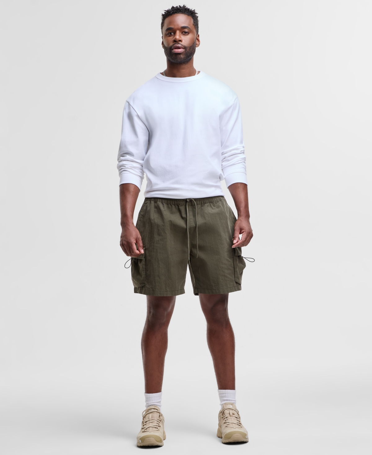 Men's Relaxed-Fit Crinkled 7" Cargo Shorts, Exclusively at Macy's - Deep Olive